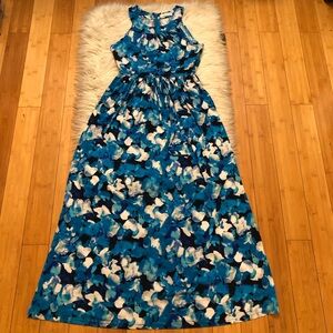 Calvin Klein Watercolor Camouflage Floral Halter Neck Blue White Maxi Dress 10